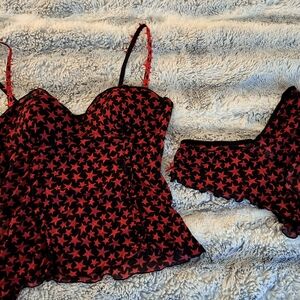 Vintage 90s Women's Red Star Mesh Cami & Brief Set